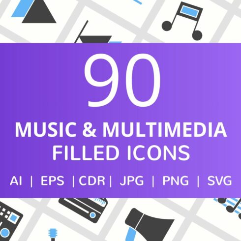 90 Music & Multimedia Filled Icons cover image.