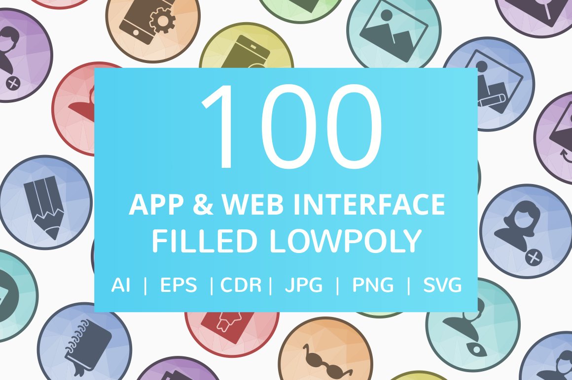 100 App & Web Interface Lowpoly Icon cover image.