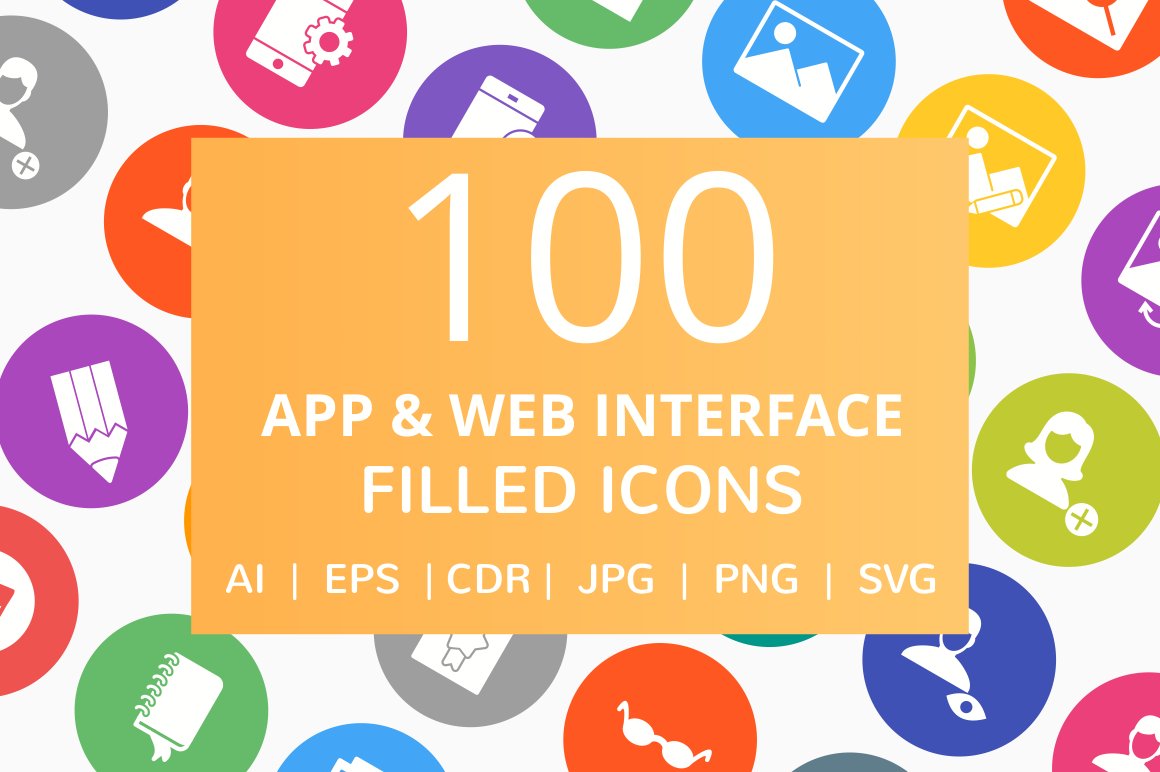 100 App & Web Interface Filled Icons cover image.