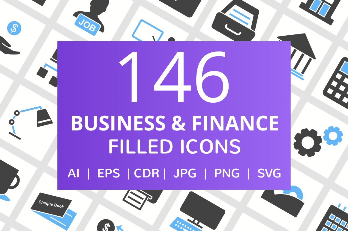 146 Business & Finance Filled Icons cover image.
