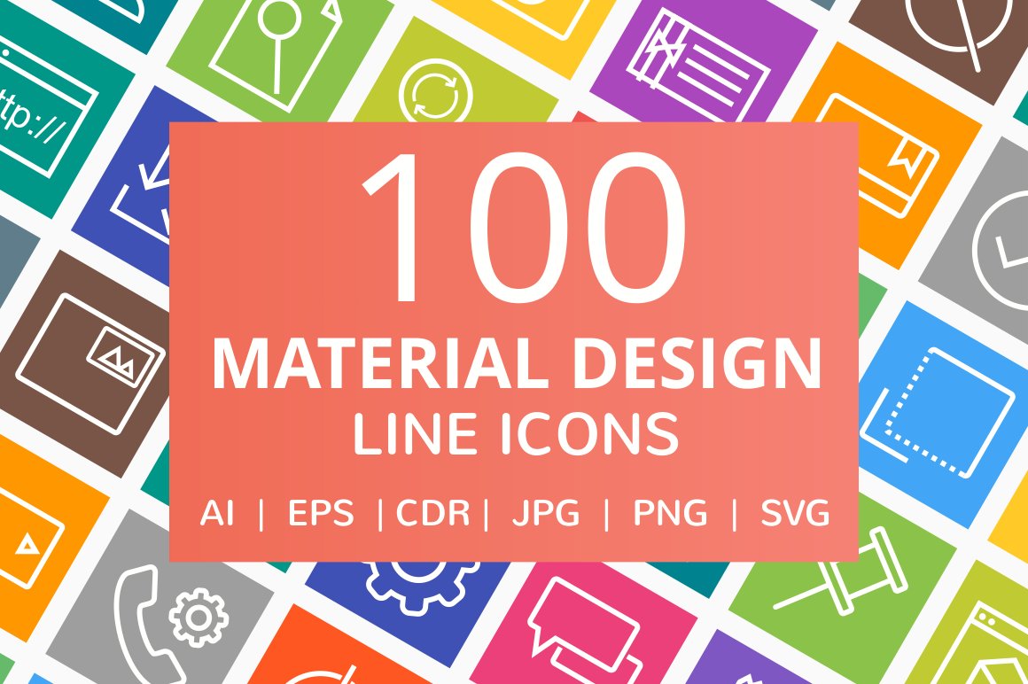 100 Material Design Line Icons cover image.