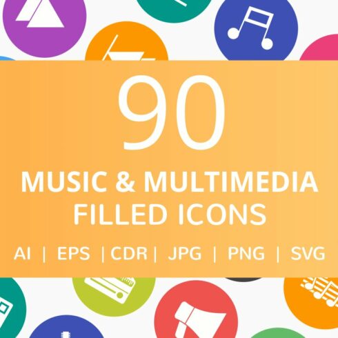 90 Music & Media Filled Round Icons cover image.