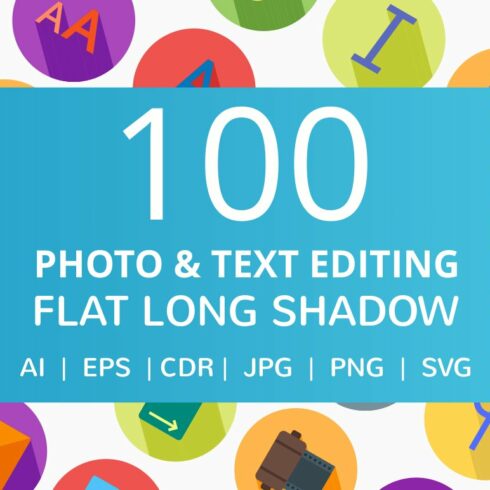 100 Photo & Text Editing Flat Icons cover image.