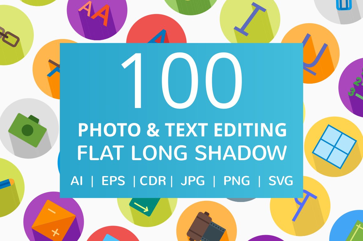 100 Photo & Text Editing Flat Icons cover image.