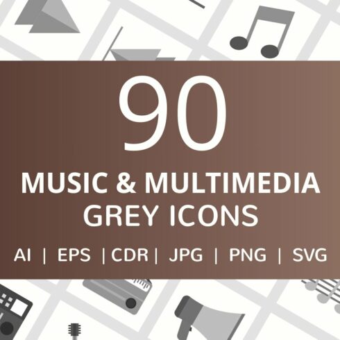 90 Music & Multimedia Greyscale Icon cover image.
