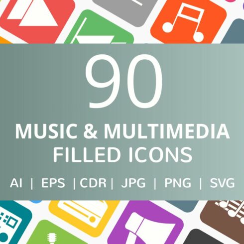 90 Music & Multimedia Filled Icons cover image.