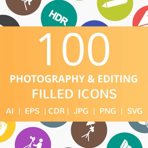 100 Photography Filled Round Icons cover image.