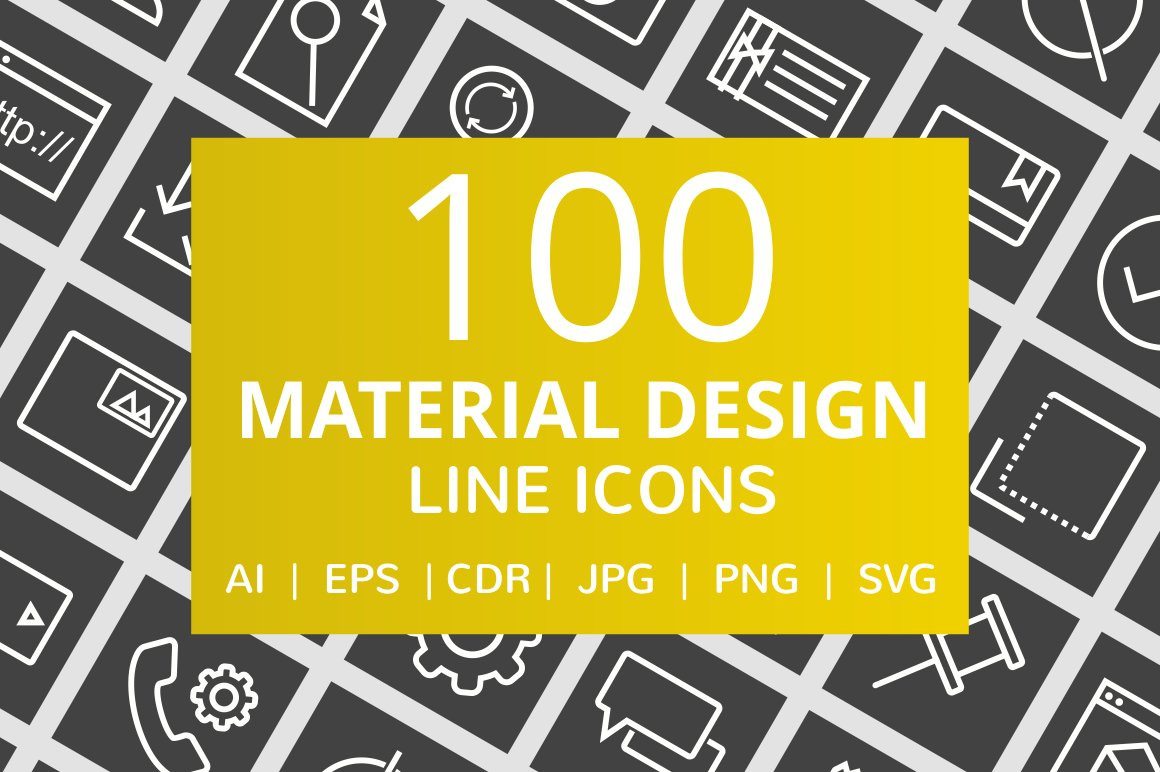 100 Material Design Line Icons cover image.