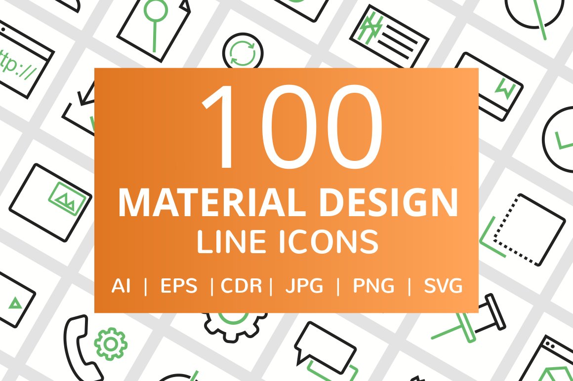 100 Material Design Line Icons cover image.