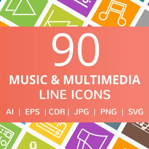 90 Music & Multimedia Line Icons cover image.