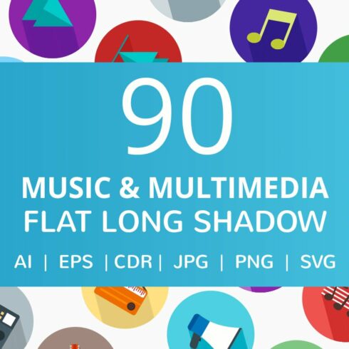 90 Music & Multimedia Flat Icons cover image.