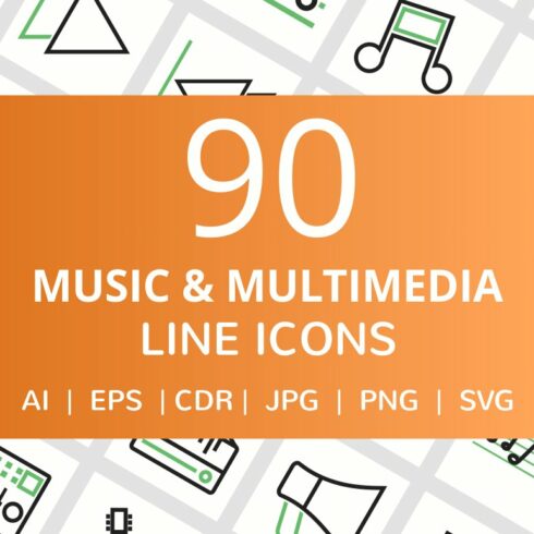 90 Music & Multimedia Line Icons cover image.