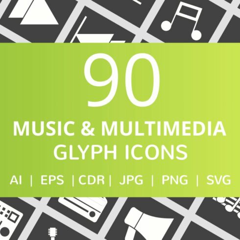 90 Music & Multimedia Glyph Icons cover image.