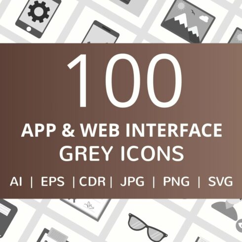 100 App & Web Interface Grey Icons cover image.