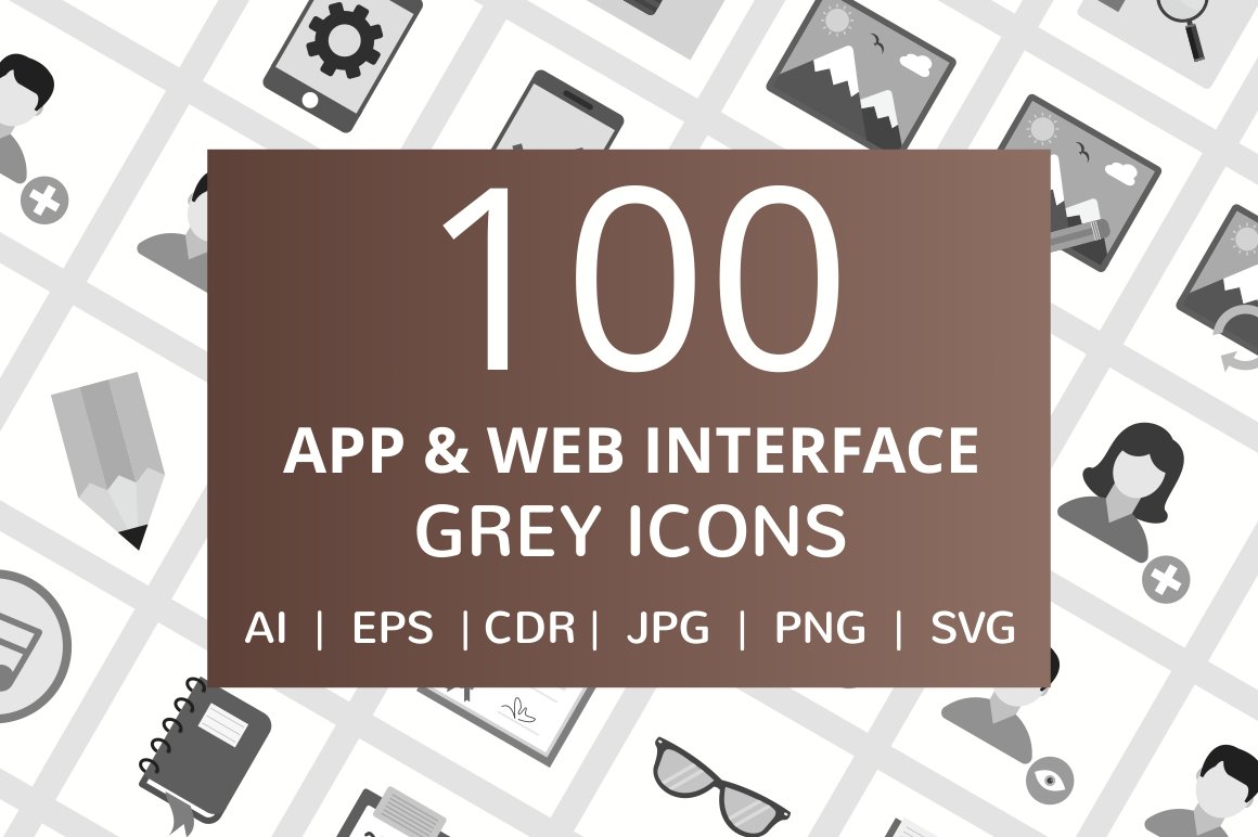 100 App & Web Interface Grey Icons cover image.