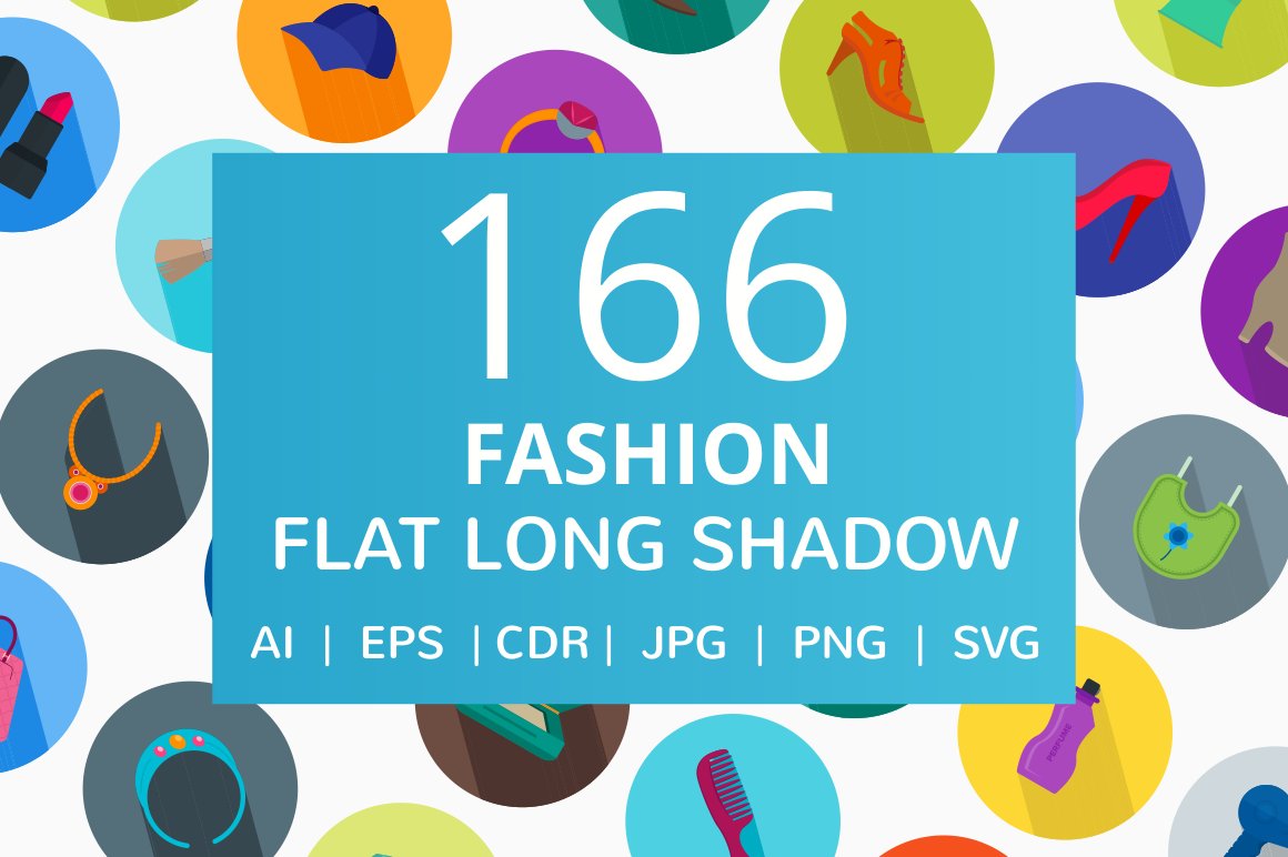 166 Fashion Flat Long Shadow Icons cover image.