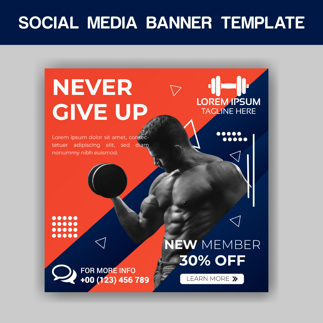Gym Social Media Banner Template preview image.