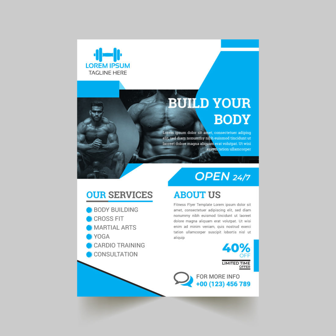 Fitness Gym Flyer Template preview image.
