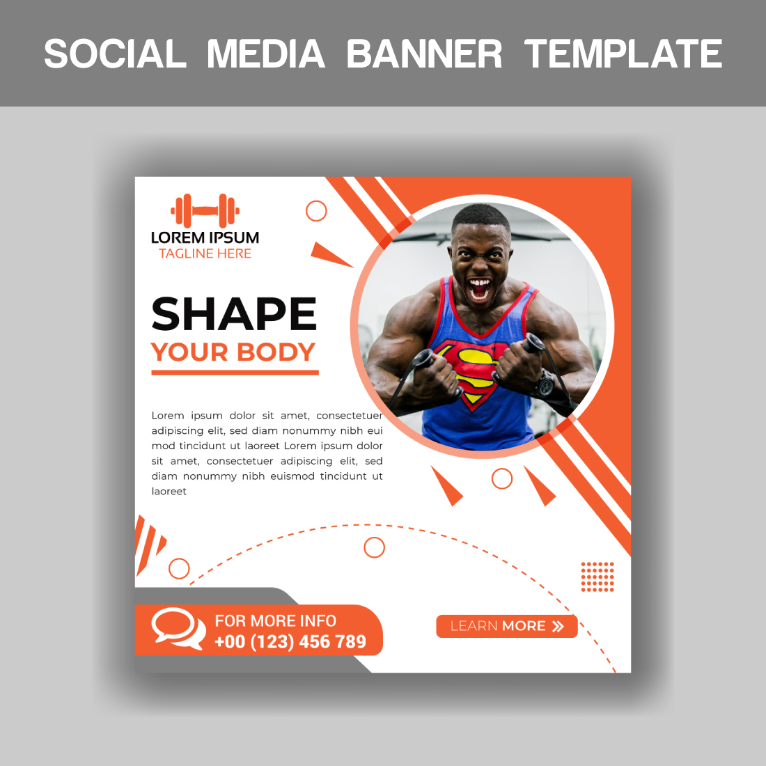 Gym Social Media Banner Template preview image.