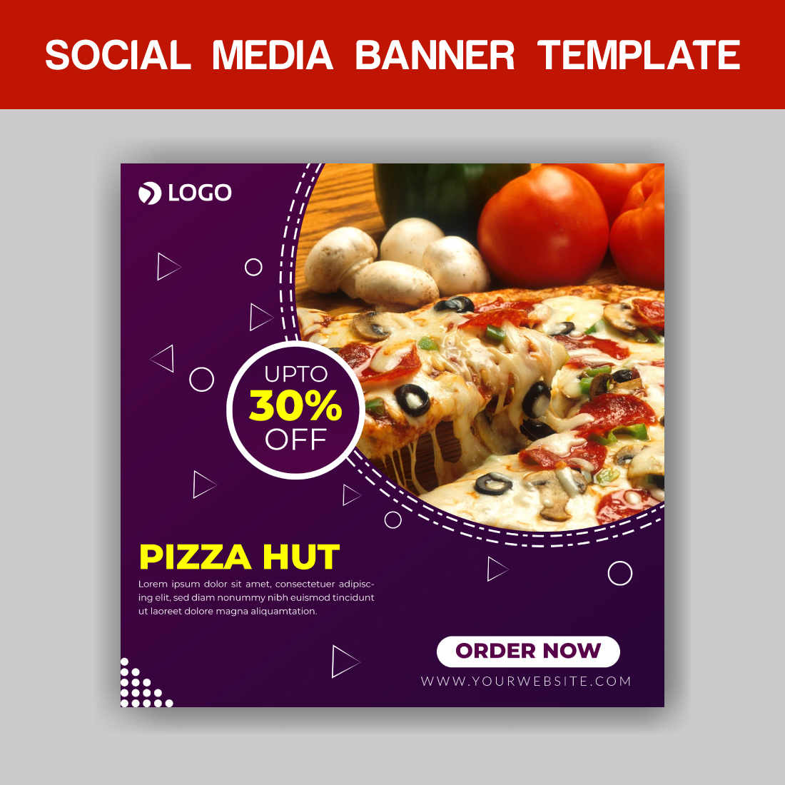 Pizza Social Media Banner Template preview image.