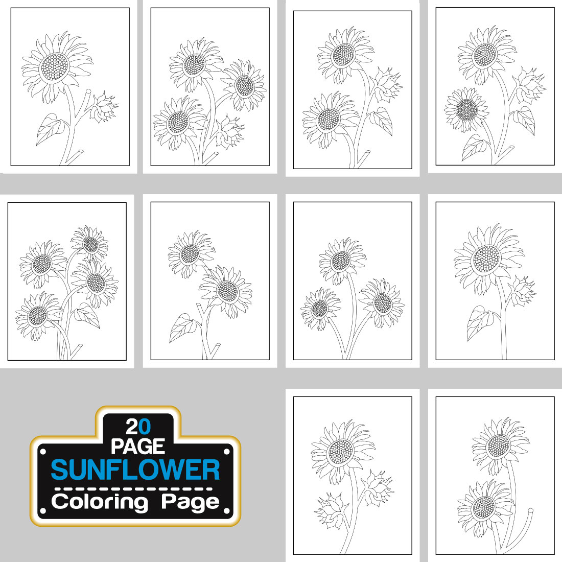 Sunflower Coloring Page And Book Hand Drawn Line Art illustration cover image.