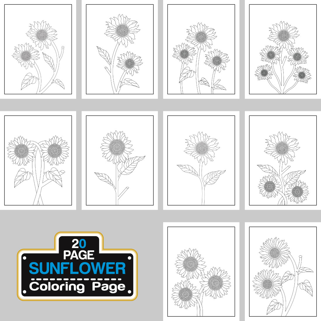 Sunflower Coloring Page And Book Hand Drawn Line Art illustration preview image.