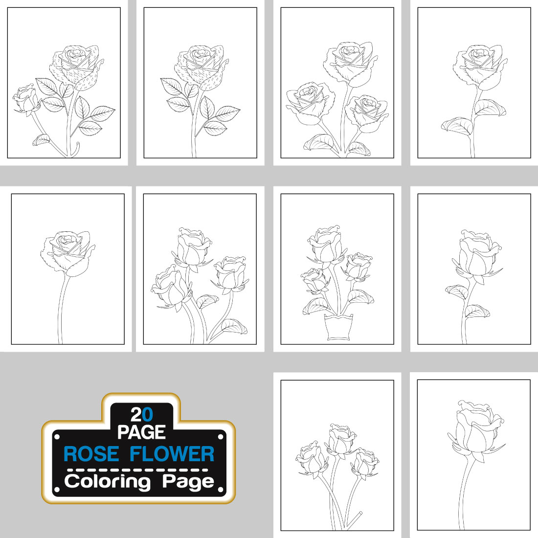 Rose Flower Coloring Page And Book Hand Drawn Line Art illustration cover image.