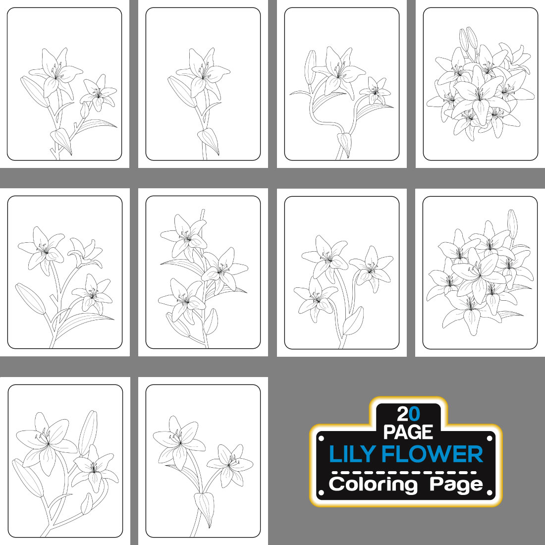 Lily Flower Coloring Page Hand Drawn Line Art preview image.