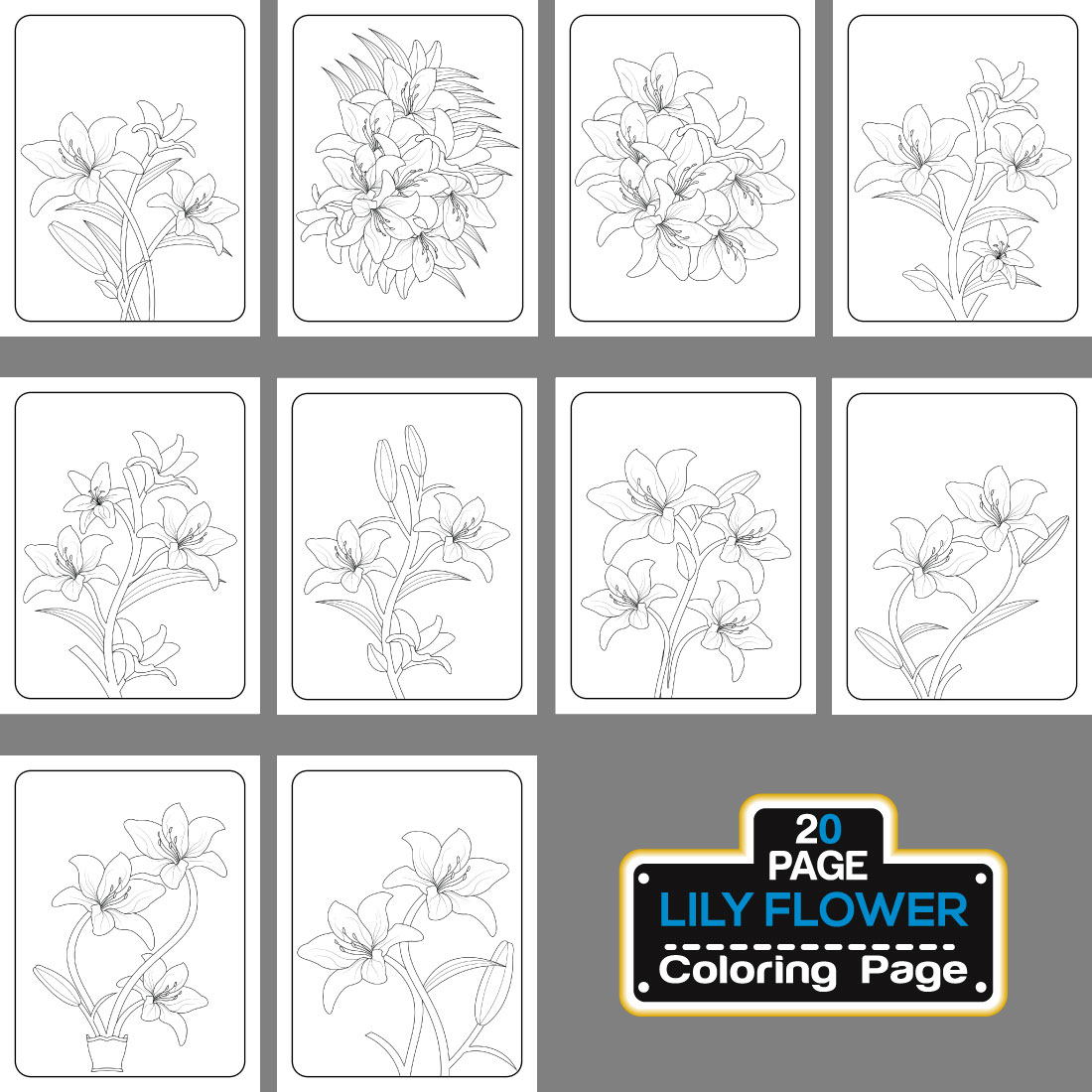 Lily Flower Coloring Page And Book Hand Drawn Line Art illustration cover image.