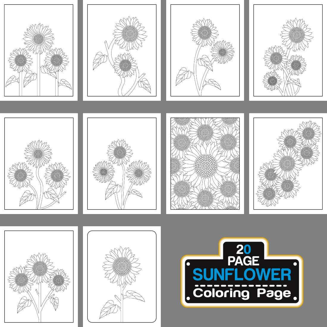 Sunflower Coloring Page And Book Line Art illustration preview image.