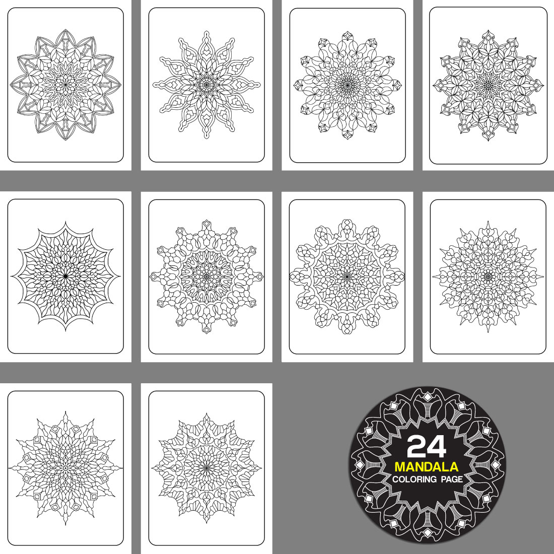 Luxury mandala design And Coloring page preview image.