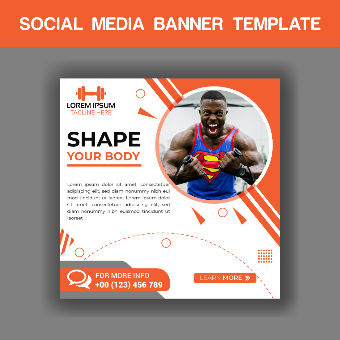 Social media banner template with a photo of a man.