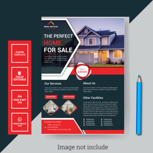 Creative Real estate house property for sale, flayer template cover image.
