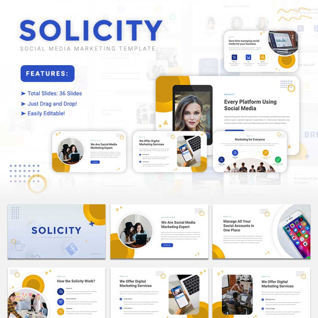 Solicity - Social Media Marketing PowerPoint Presentation Template preview image.