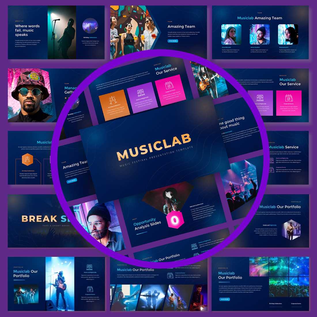 Musiclab - Music Festival Keynote Presentation Template cover image.