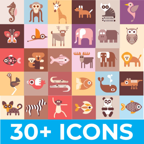30+ animals-fish-and-birds-bundle-of-vector-icons cover image.