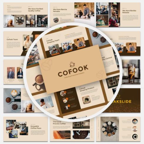 Cofook - Coffee Shop Presentation PowerPoint Templates cover image.