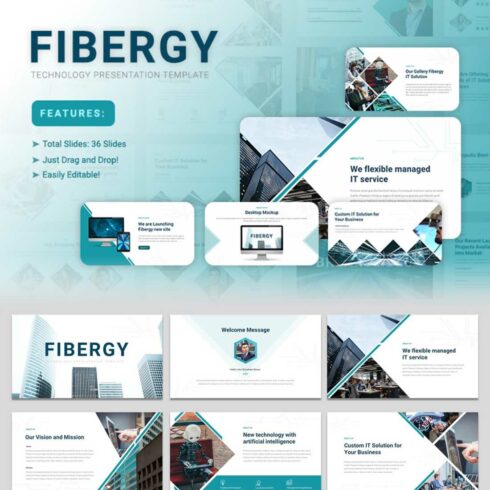 Fibergy - Technology Presentation Google Slides Template cover image.