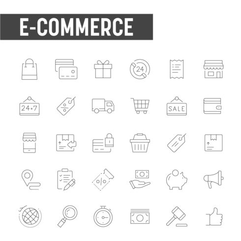 50+ E-commerce Icon, Ai, EPS, SVG, JPEG, E-commerce Icons cover image.
