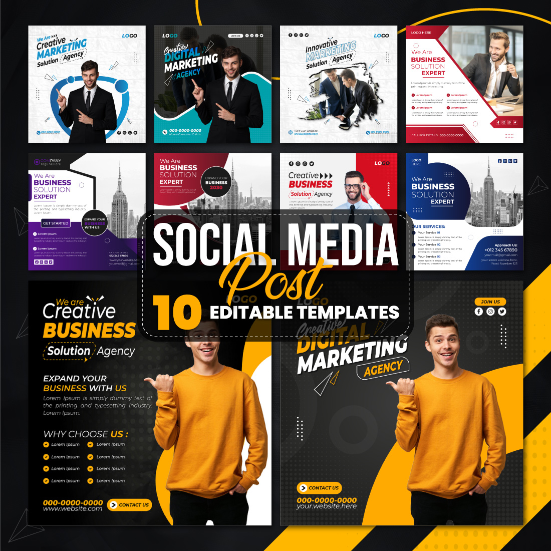10 Business Marketing Social Media Instagram Post Design Editable Template Pack cover image.