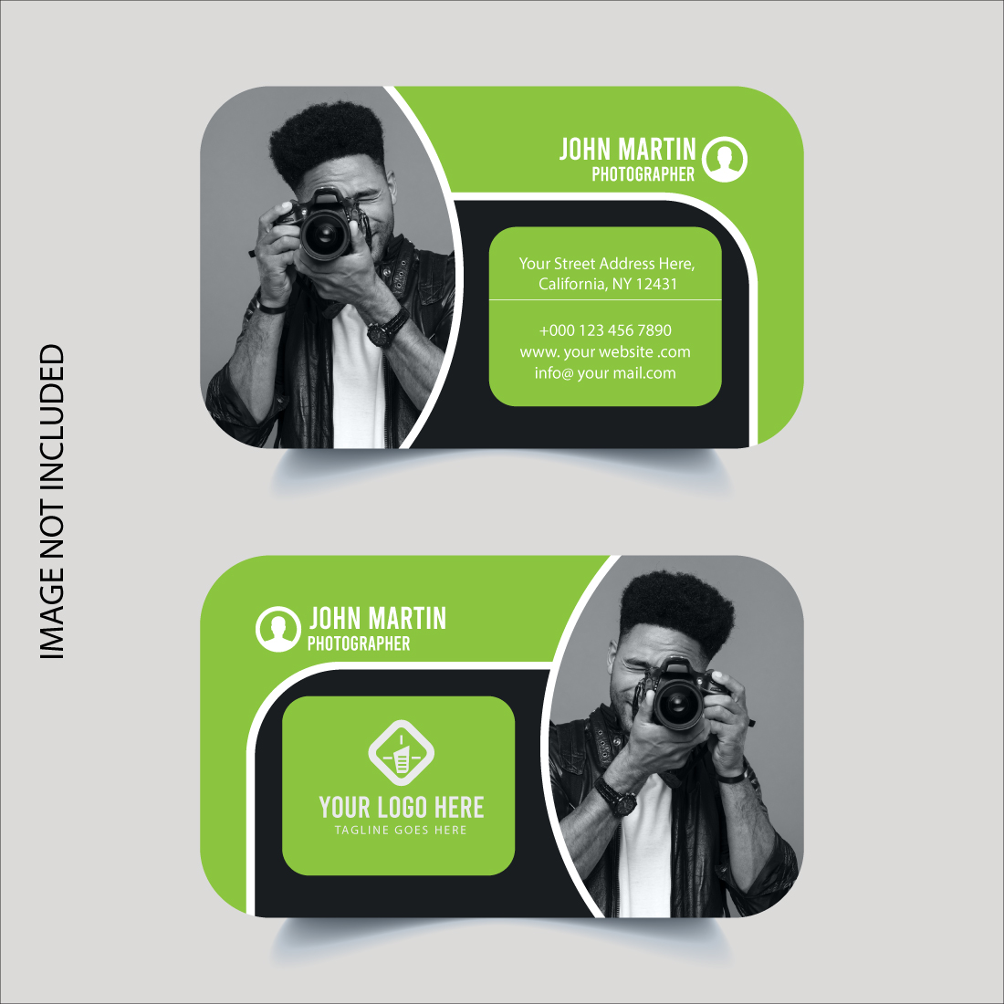 Modern Photographer Business Card Design Template cover image.