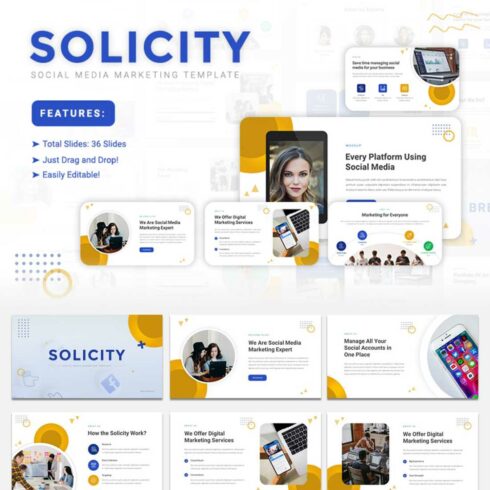 Solicity - Social Media Marketing PowerPoint Presentation Template cover image.