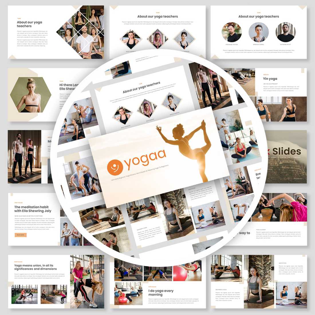 Yogaa - Yoga Presentation PowerPoint Template cover image.