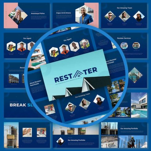Restater - Multipurpose Real Estate Google Slides Presentation Template cover image.