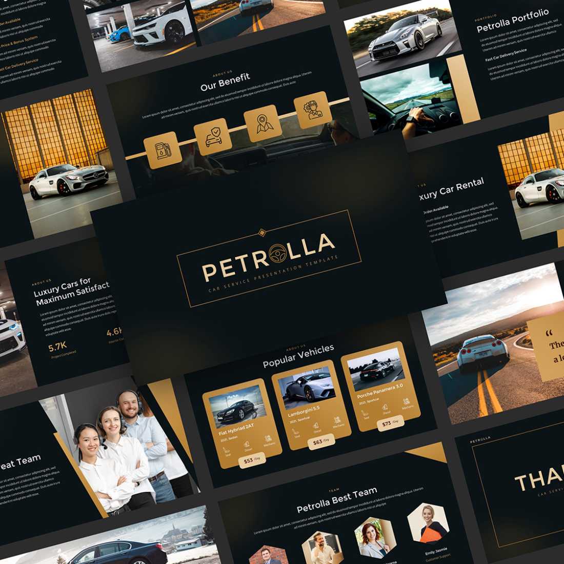 Petrolla - Car Service PowerPoint Presentation Template preview image.