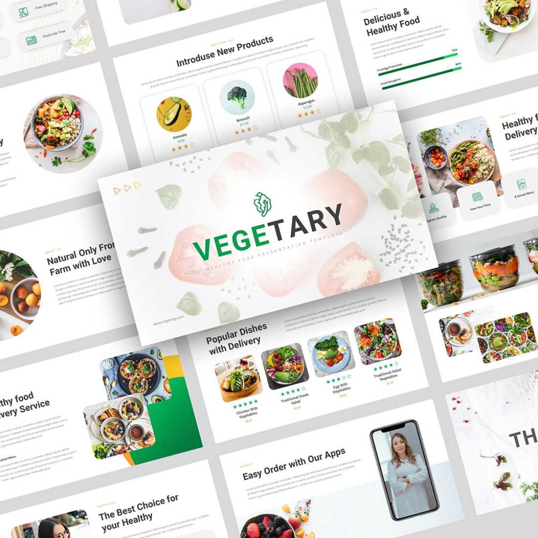Vegetary - Healthy Food Presentation PowerPoint Template preview image.
