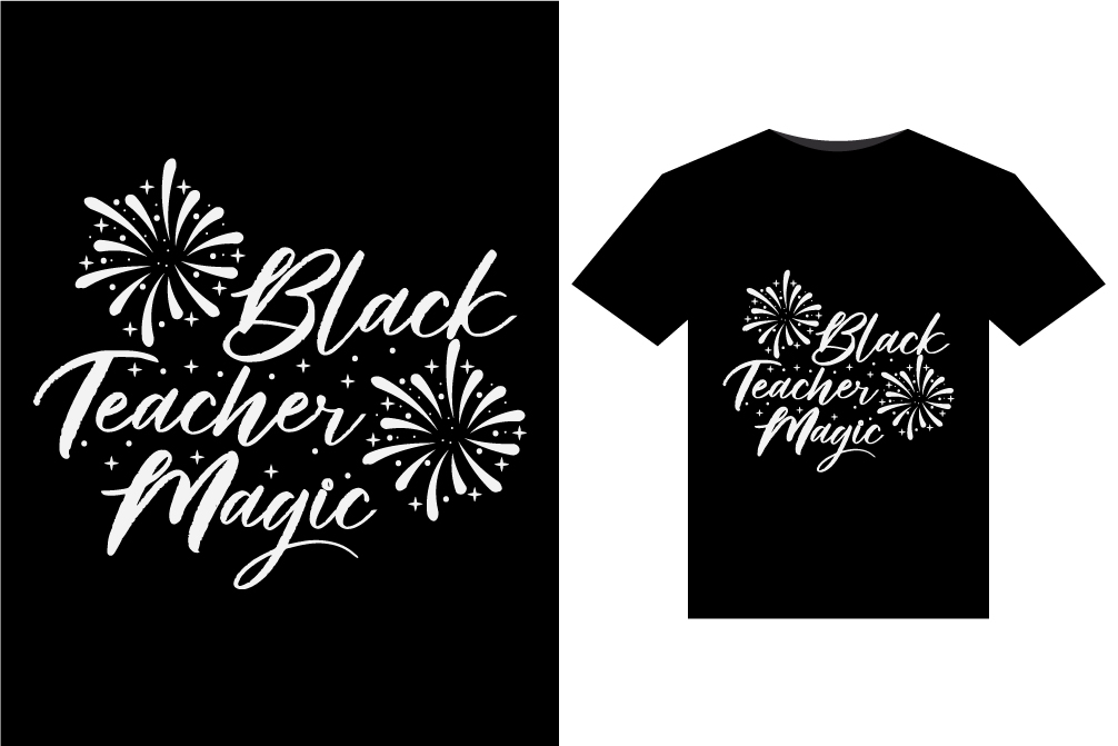 Black teacher's magic t - shirt with fireworks.