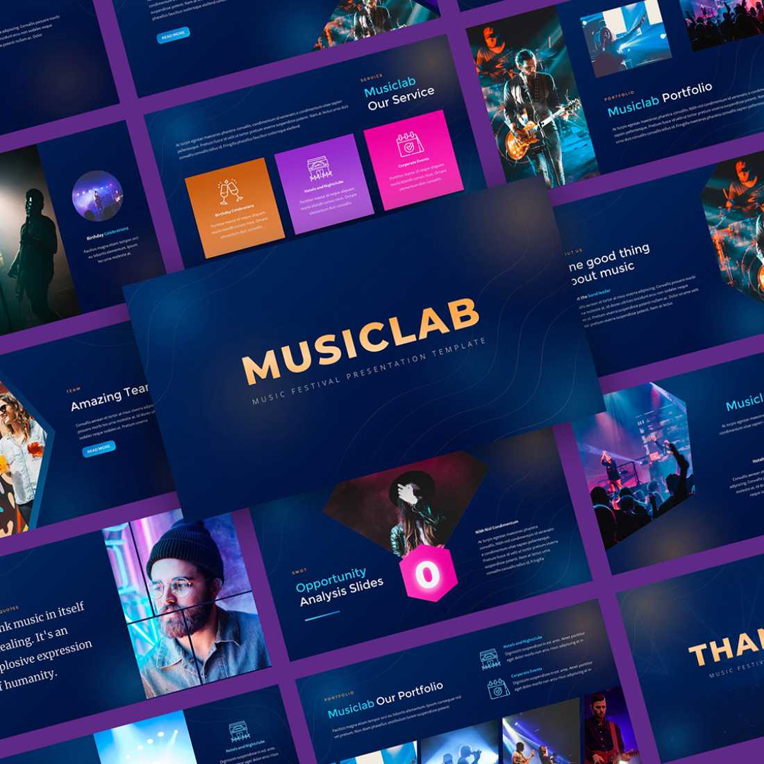 Musiclab - Music Festival PowerPoint Presentation Template preview image.