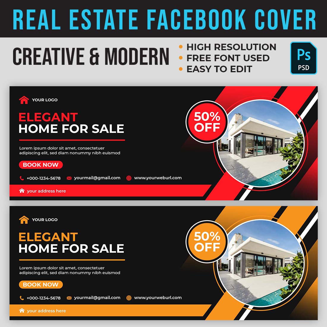 Real Estate Facebook Cover preview image.