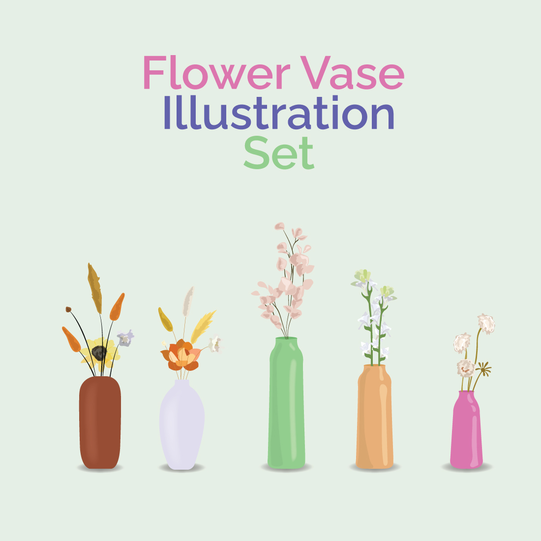 Flower Vase Illustration Set preview image.